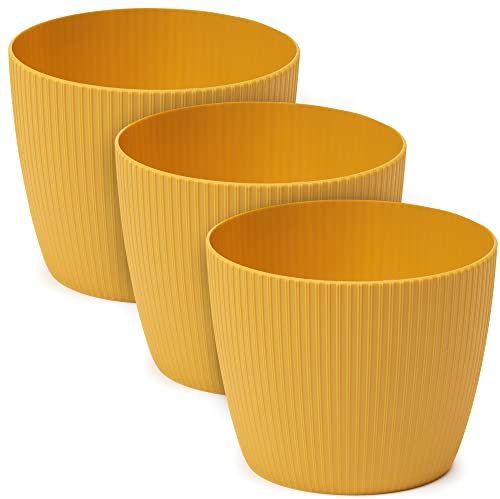 TULMERO Vaso da fiori opaco in plastica, vaso decorativo per piante grandi, 3 vasi per fiori e erbe, diametro 14 cm