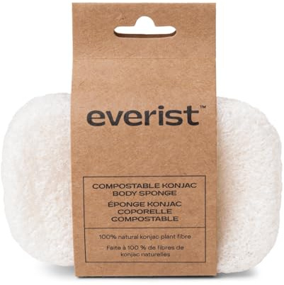 Everist The Compostable Konjac Sponge, 100% Natural Plant-Fiber Cleansing & Reusable Shower Sponge for Smoother Skin, Gentle Exfoliation, 1 Each