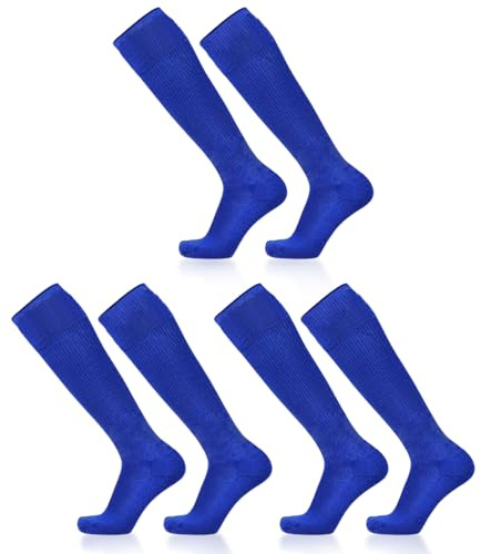 SKHAOVS 3 Paia Calzettoni Calcio Blu per Bambini, Calze Calcio per Ragazzi Ragazze, Calzini Sportivi Alti Ginocchio Calzini da Basket Rugby Hockey, Calzini da Allenamento per 5-12 Anni (Blue)