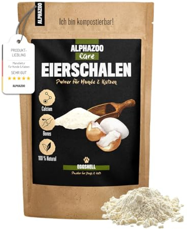alphazoo Guscio d'uovo in polvere da 250 g per cani e gatti, fonte naturale di calcio come supporto per ossa e denti, calcio per barba