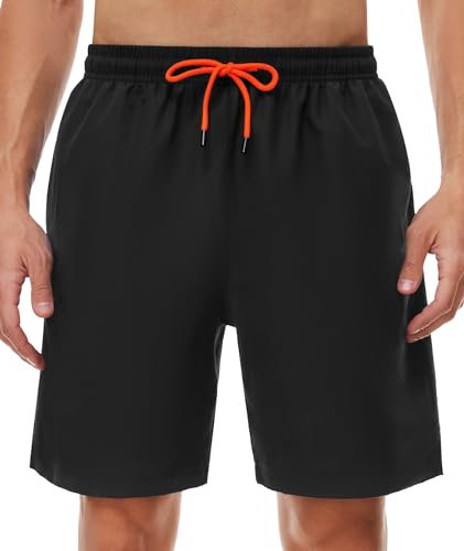 SIHOHAN Badehose für Herren - Schnelltrocknend Badeshorts Männer Atmungsaktiv Schwimmhose wasserdichte Boardshorts mit Meshfutter und Verstellbarem Tunnelzug(Schwarz,XXL)