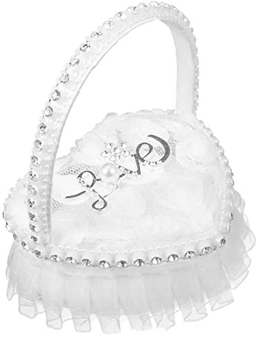 OFFSCH BoîTe Alliance Mariage Mini en Dentelle Et Satin Blanche avec PoignéE Coussin Alliance Mariage ÉLéGant pour CéRéMonie IntéRieure Et ExtéRieure