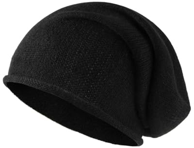 Laine de Cachemire Chapeau Beanie Slouchy Roll-Edge pour Les Femmes et Les Hommes, Bonnet Unisexe Chaud et Doux pour l'hiver (FR/ES, Alpha/Lettres, Taille Unique, Noir)