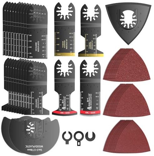 Wothfav Cuchillas Multiherramienta, 60 Piezas Multiherramienta Oscilante de Titanio, Accesorios para Herramientas Oscilantes, Hojas de Sierra Oscilante para Bosch, Dewalt, Black&Decker, Fein, Parkside