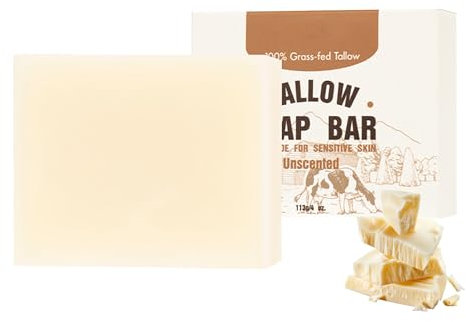 ARCHIDATE Rindertalg Seife - Beef Tallow Soap Bar für Gesicht Korper - Beef Tallow Feuchtigkeitsspendende Seifenstück - Peeling Gesicht Tiefenreinigung Gesichtspflege - Ölkontrolle Talgseife Body Wash