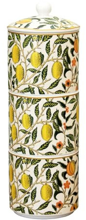 Darthome Set Of 3 William Morris Fruits Stacking Jars 11x30x11cm Fine China Ceramic Kitchen Storage