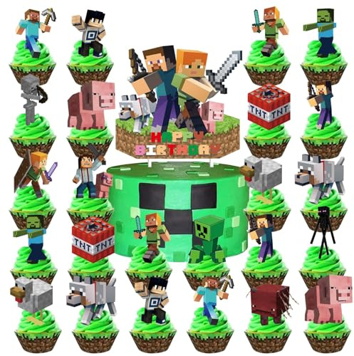 Ptydecta Tårtdekorationer, cupcake-toppers, cupcake-toppers, Cupcake TOP Happy Birthday-tårtdekorationer (E)