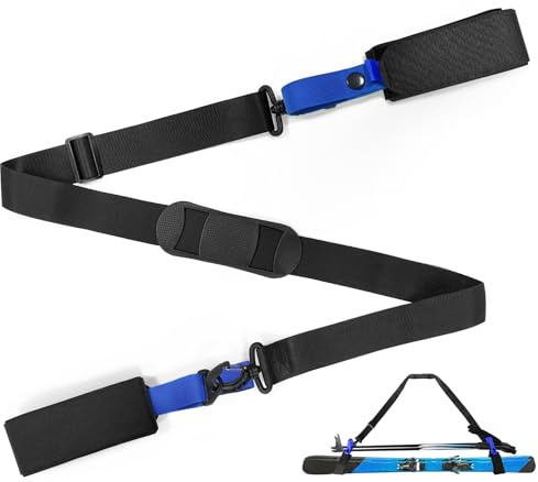 xiaoxiaozhijia Tracolla per Sci Portatile,Portasci a Spalla,Regolabile Cinghia da Sci,Adatto per attrezzature da sci come sci e bastoncini (Blu)