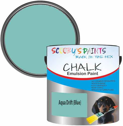 Scooby's Paints Chalk Emulsion Paint, Water-Based, No Primer Required, 250ml, For Walls and Furniture (Aqua Drift (Blue))