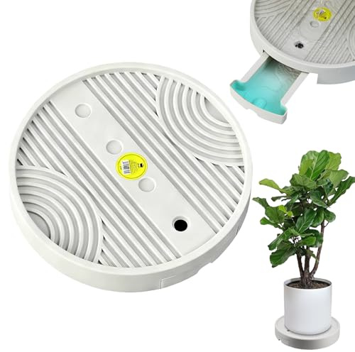 XineYuor Rullo per piante rotondo con sottovaso, per raccogliere l'acqua. Rullo per fiori con ruote invisibili, per interni ed esterni, per piante fino a 200 kg (30 cm)