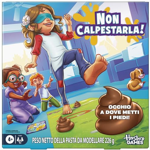 Non Calpestarla! Gioco per età prescolare | Benda sugli occhi, gioco di società con pupù | Freccia girevole con 8 movimenti di animali | Dai 4 anni in su | 1 o più giocatori - Versione italiana