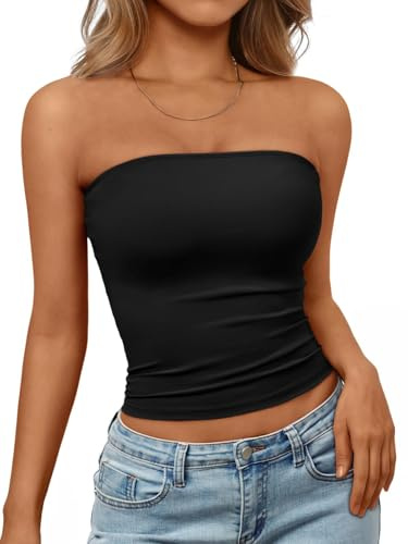 LILLUSORY Strapless Bandeau Tops for Women UK Backless Crop Boob Tube Vest Tank Sleeveless Going Out Summer Ladies Mature Y2k Cute Clothes Clubbing Party Sexy Capsule Wardrobe Clothing Black M