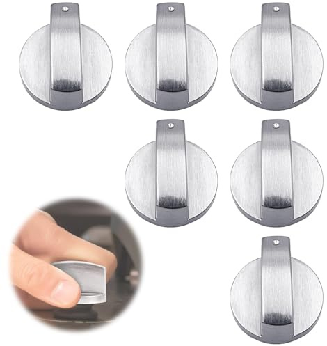 KADFEL 6 Pezzi Manopole in Acciaio Inossidabile per Fornelli, Pomelli da Cucina con Asse da 8 mm, Universali per Gas Stufe Forni, Argento