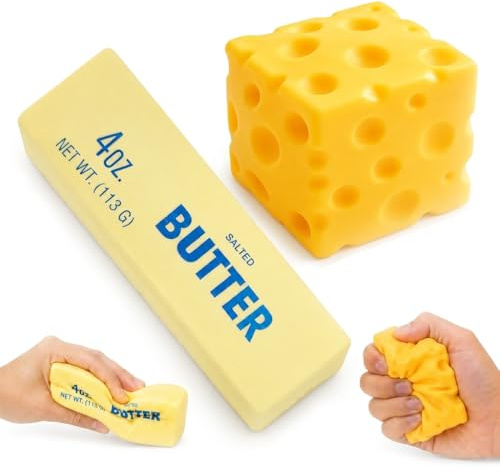 Cheese Butter Squishy Antistress 2 Pezzi, Squishy Formaggio e Burro, Squeeze Toy Giocattoli, Sensoriali Fidget Toy per Bambini e Adulti, Palla Antistress Regalo Divertente (A)