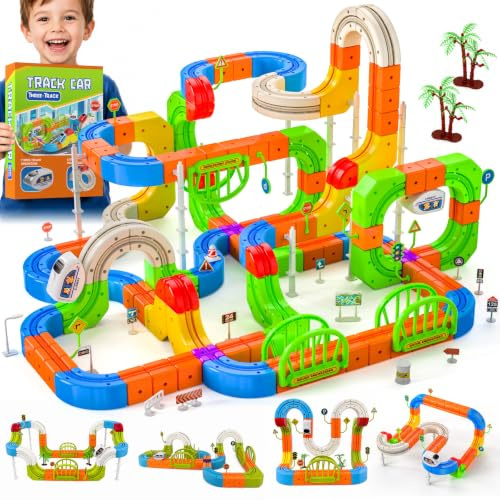 Circuito de Tren eléctrico de Cubos de 145 Piezas, Set de Tren 3D antigravedad, Juguete de vías DIY para Construir, Juguete Educativo Stem y Regalo Creativo para niños de 3 a 8 años