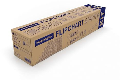 magnetoplan Flipchart Starter-Kit, praktisches Set aus 5 x 20 Blatt Flipchart Papier, 2 Jumbo Markern und 4 Magneten