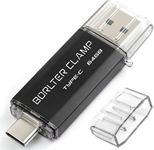 BorlterClamp 64 GB typ C USB 3.0 USB-minne med dubbla portar USB C OTG minnessticka för Android smartphones Samsung Galaxy S9/S8/Note9, LG, surfplattor och dator (svart)