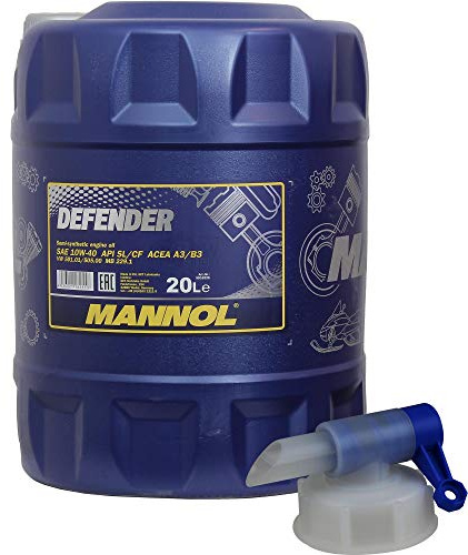 MANNOL Defender 10W-40 API SL/CF MN7507-20 Olio per motore, 20 litri, con rubinetto di scarico