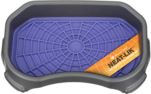 Neater Pets Neat-LIK Dog Lick Mat w/Mess-Proof Tray, Lick Mat for Dogs, Cats, Puppy, Reduces Anxiety & Boredom, Peanut Butter Slow Feeder, Interactive Treat Licking Pad (Purple/Gunmetal)