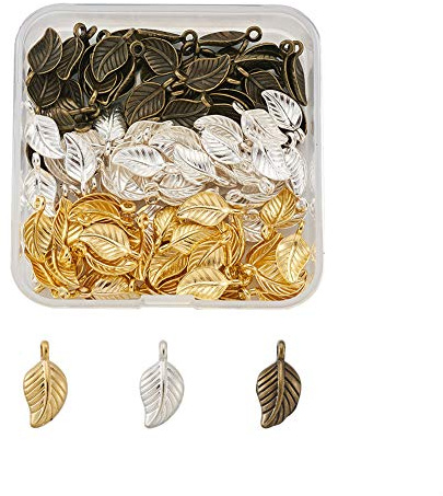Cheriswelry - Colgante tibetano de aleación (120 unidades), diseño de hojas para hacer joyas (plata/dorado/bronce envejecido)