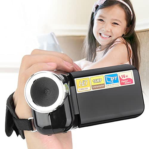 Akozon Tragbarer Recorder-Camcorder der Kinder 16X HD mit TFT-LCD-Screen, Sturzsicher, Einfach zu Bedienen, Schwarz