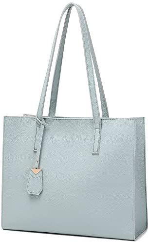 MORGLOVE Women's Tote Bag Large Handbag Soft Leather Simple Shoulder Bag with Zipper for School Work Leisure (A-Light Blue)