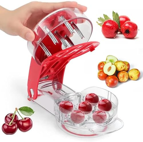 EVANEM Kirschentsteiner, Kirschentkerner-Werkzeug, einfach zusammenzudrückende 6 Kirschentkerner mit Griff, Mehrzweck-Entkernungs- und Aussaatwerkzeug, tragbares Küchenentkernungswerkzeug