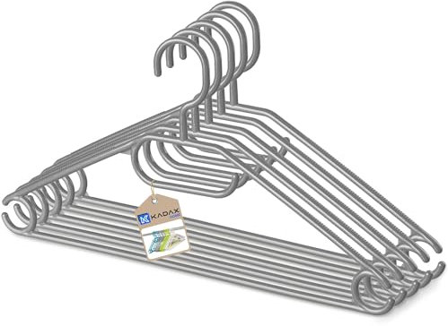 KADAX Kleiderbügel aus Kunststoff, 5 Stück, 360°drehbarer Haken, eingekerbte Schultern, Hosensteg, platzsparende, rutschfeste, Garderobenbügel für Hemd, Hosen, Rock, Jackenbügel (Grau 2) …