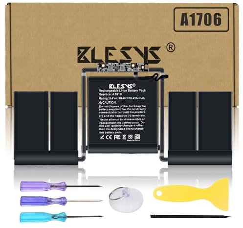 BLESYS A1819 Laptop Batteri för MacBook Pro 13 tum A1706 (sent 2016 mitten 2017) Touch Bar EMC 3071 3163 [11.4V 4314mAh]