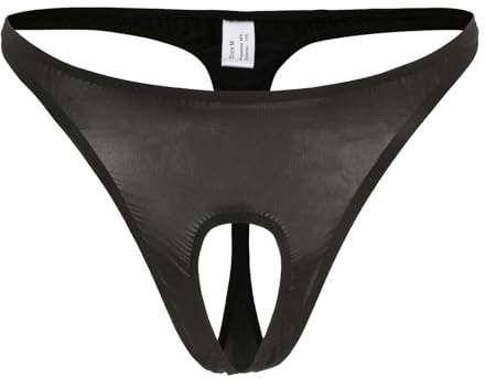 RUNQHUI String Ouvert Sexy Homme Tanga Transparent Slip Gay G-String Jockstrap Lingerie S-3XL Type A Noir XL