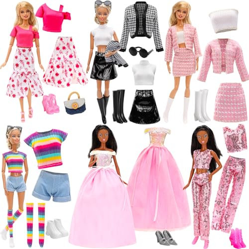 15 Pcs Poupées Mode Pack 6 Set Vêtements de Poupée Comprennent des Costumes Chics Robe de Soirée Tenue aux Paillettes Robe élégante avec 6 Paires de Chaussures 3 Accessoires de Poupées de 11,5 Pouces
