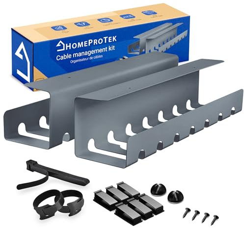 HOMEPROTEK Passe-câbles pour Une Gestion des câbles ordonnée, Set de 2 Gris - Support de câble avec Montage Facile, 43x10x10cm Organisateur pour Bureau à Domicile