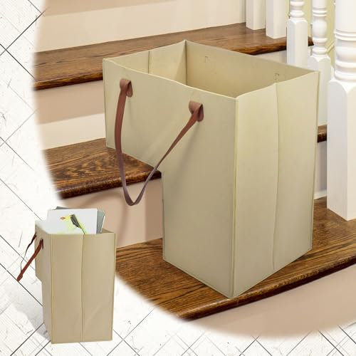 Cestino per scale,Cestino Portaoggetti Per Scale Cesto con manici in similpelle,per bucato, giocattoli, articoli per la casa (Beige)