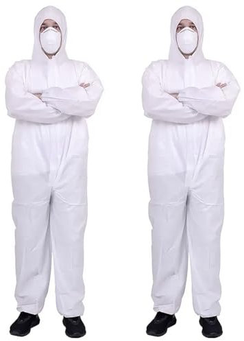 Tradineur - Set di 2 tute protettive, monouso, integrale e impermeabile, protezione chimica, multiuso, fai da te, meccanica, unisex (bianco, taglia unica), bianco, Taglia unica