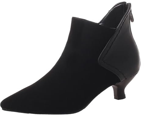 HSyc JRX De mujer Nubuck Kitten Tacones Tobillo Botas con cremallera Botines con tacón pequeño Botas cortas, Negro , 41 EU