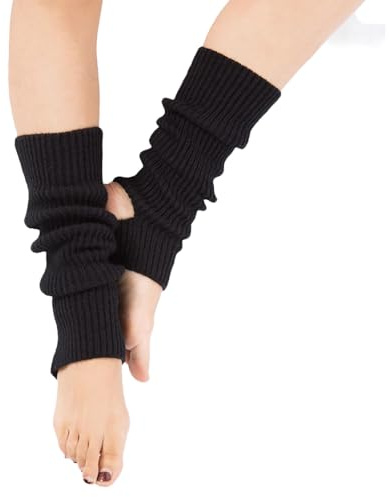 BrightGlow Scaldamuscoli da donna, scaldamuscoli corti per le gambe, con foro per il tallone, scaldamuscoli per le gambe, per balletto, fitness, yoga, Nero , Taglia unica