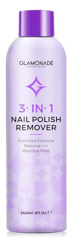 Glamonade Acetone Dissolvant pour vernis à ongles : Soak Off Gel UV Dissolvant enrichi en huile de pépins de raisin naturelle 8 Fl oz pour acrylique Colle à ongles Poudre de trempage pour salon à