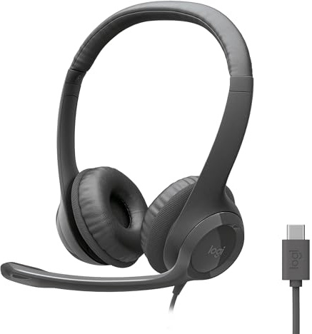 Logitech H391 Wired Headset for PC/Laptop, Stereo Headphones with Noise Canceling Microphone, USB-C, in-Line Controls, Works with Chromebook - Graphite