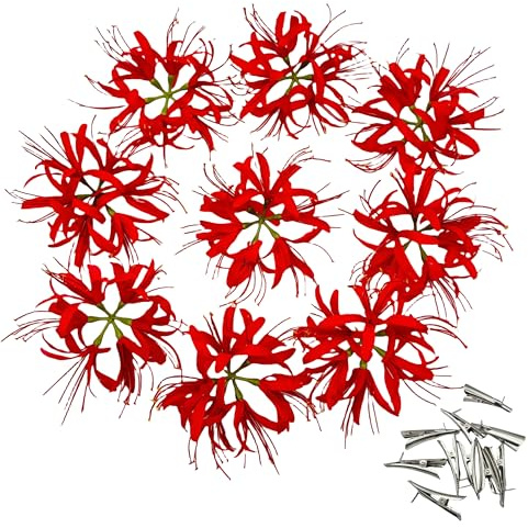 Urier Silk Spider Plant Fake Flowers Heads,Artificial Flowers Spider Silk Flowers for Crafts,Fake Flowers Bulk,Artificial Flowers for Cake Decoration Wedding Party Birthday Home Décor (9, Red)