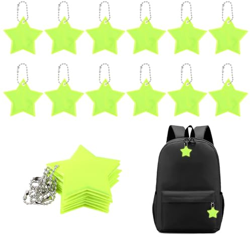Ouligay 12 Pezzi Di Sicurezza Riflettore Pendenti Bambini Stelle Riflettori Ciondolo Stella Riflettente Portachiavi di Sicurezza Riflettori per Borsa Scuola Zaino Bicicletta Corsa Ciclismo