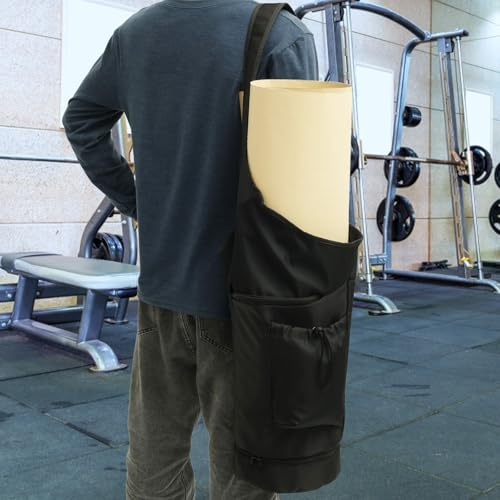 BAODBF yogaväskor, stor yogaväska, gymväska, justerbar axelrem yogamatta, väska för yogamatta med våtfack och flaskväska, yogamattväska för pilates yogamattor (svart)