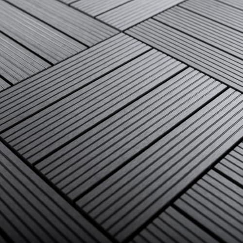 Mega Holz WPC Terrassenfliesen 5m², 30x30 cm Fliesen wetterfest, Bodenbelag für Balkon, Wintergarten und Terrassen Fliese, Bodenfliesen mit Klicksystem, Farbton Anthrazit, Größe: 5m² - 55 Fliesen