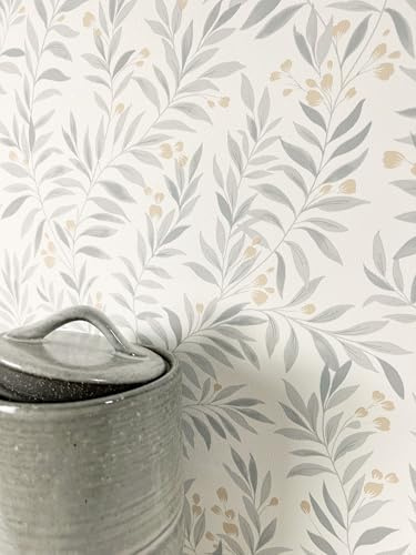 Newroom Papel Pintado Gris No Tejido Motivo Floral - Escandinavo Flores Hojas Ramas para Salón Dormitorio