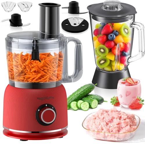 1500W Food Processor and Blender Combo, 2.5L Food Chopper for Meat, Vegetable and Dough, 2L Glass Jar Blender with 2 Speeds and Pulse for Smoothie, Nutrient Extractions, and More