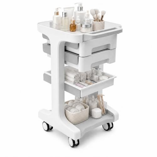 FENGLY Laboratorievagn medicinbil med 2 lådor, mobil kosmetikavagn av ABS, arbetsvagn förvaringsvagn med 4 rullar, medicinsk vagn för laboratorium, kosmetika, salong, lastkapacitet 50 kg