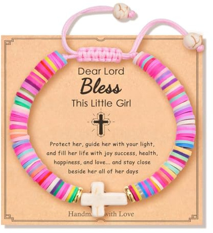 KAHZOR 1 Pièce Cadeau de Baptême Fille, Bracelet Croix, Cadeau Communion Fille, Bracelet Pour Fille, Sœur, Nièce, Enfant, Bracelet Mère Fille, Bracelet Petite Fille