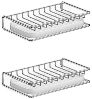 2 Piezas Jabonera de Acero Inoxidable con Bandeja de Goteo, 20x10cm Soporte de Jabón de Mesa, Rejillas de Drenaje Perforadas para Baño Ducha Cocina Lavabo