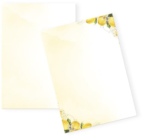 Logbuch-Verlag 25 ark brevpapper citron DIN A4 båda sidor – motivpapper 100 g i akvarell-optik, medelhavsstil skrivpapper för brev, inbjudningar & hälsningskort, för märkning & pyssel