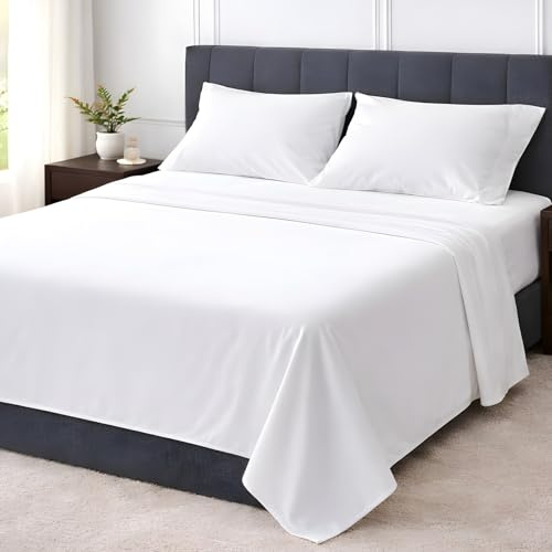 Shreem Linen Queen 4 Piece Sheet Set, 1800 Ultra Soft Hotel Luxury Bedding, Breathable and Cooling, Deep Pockets Fit 8-16 Inch Mattress, White