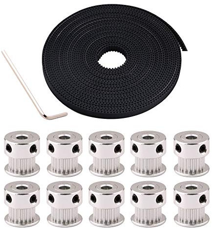 FULARR® 5m Professionale GT2 Cinghia Distribuzione, 2mm Pitch 6mm Larga Gomma Cinghia Dentata, con 10Pcs 5mm 20-Denti Alluminio GT2 Timing Puleggia e 2mm Allen Wrench, per Stampante 3D Macchina CNC